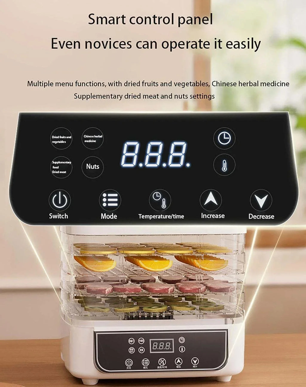5-Layer Household Dry Fruit Machine Food Dryer Fruit Vegetable Snack Freeze-Drying Machine Adjustable Temperature Touch Control