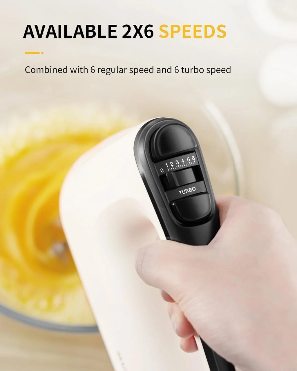 Hand Mixer Electric, 6 Speed & Turbo Mixer Electric Handheld, Snap-On Storage Case,5 Stainless Steel Accessories for Whipping, Mixing Cookies, Brownie, Cakes, Dough Batters, White