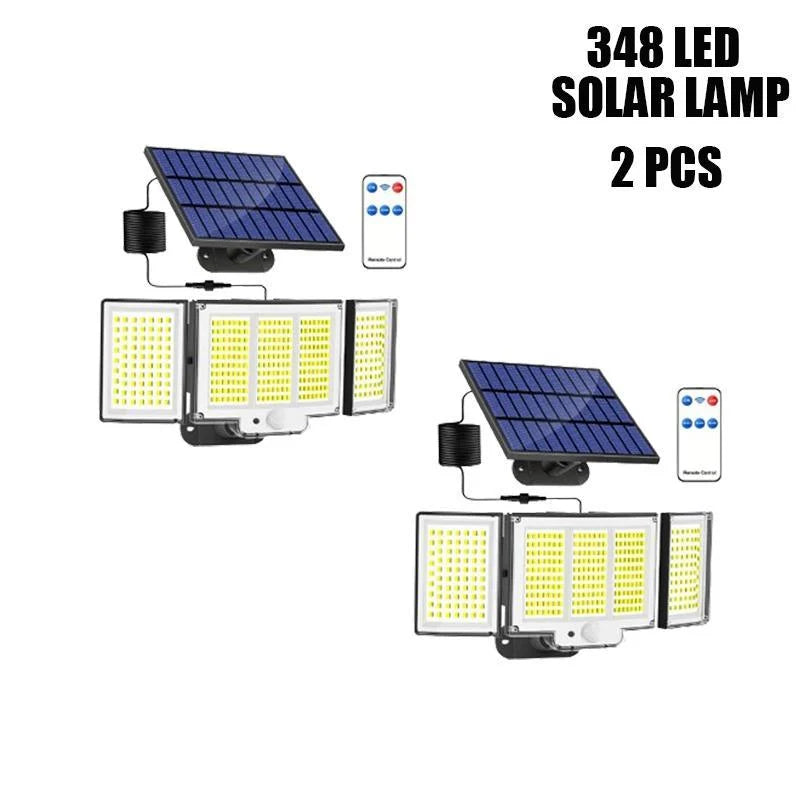 1-Pack Outdoor Solar Light 348-LED Motion Sensor Light with Remote Control 3-Head, Waterproof