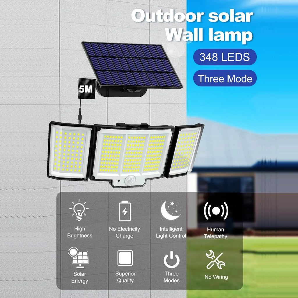 1-Pack Outdoor Solar Light 348-LED Motion Sensor Light with Remote Control 3-Head, Waterproof
