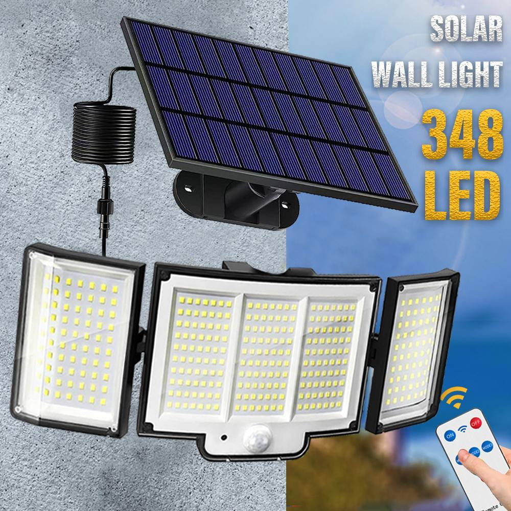 1-Pack Outdoor Solar Light 348-LED Motion Sensor Light with Remote Control 3-Head, Waterproof