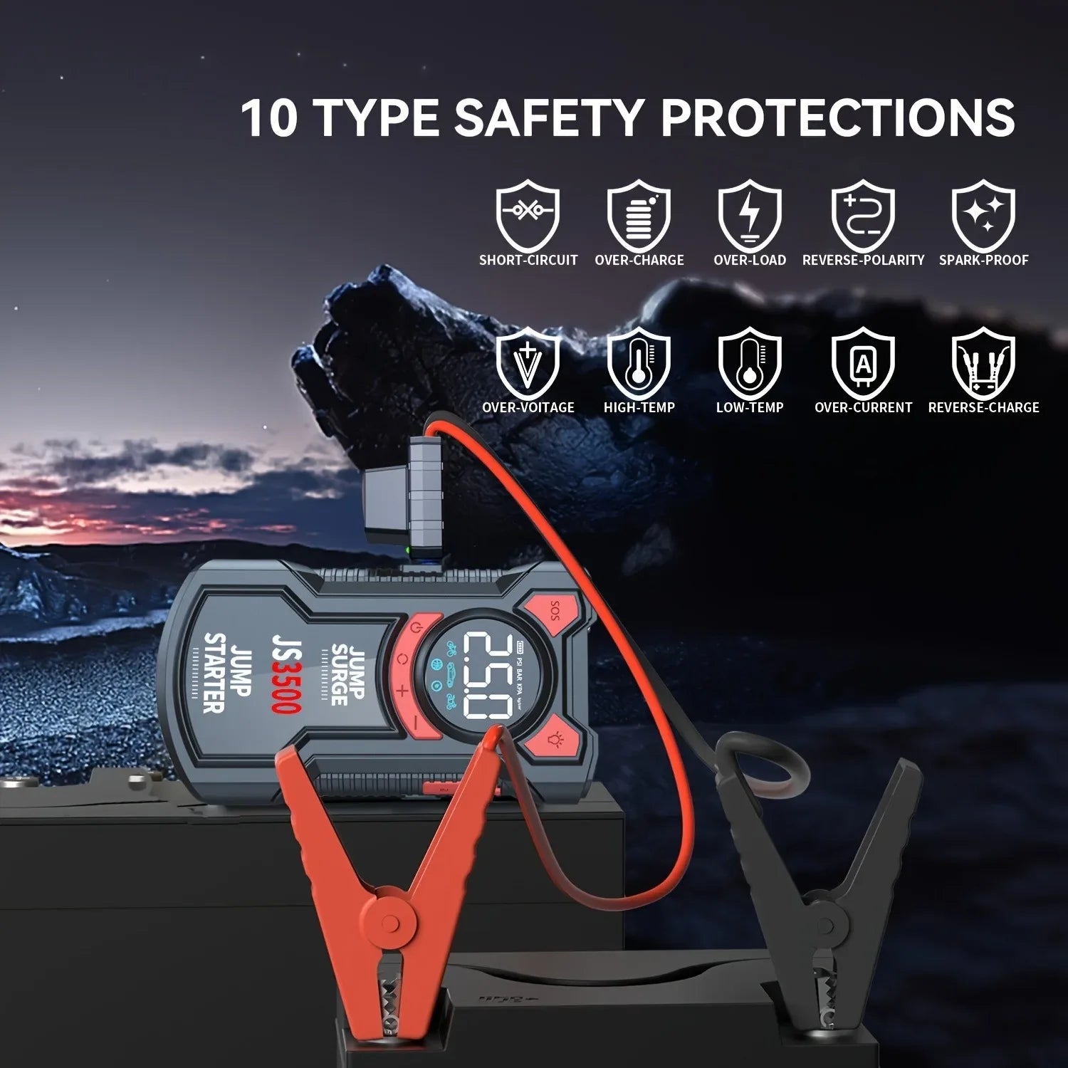 5-In-1 Jump Starter with Air Pump 3000A Peak Starter Box 150PSI Battery Pack with Digital Tire Inflator Car Battery Jump Starter