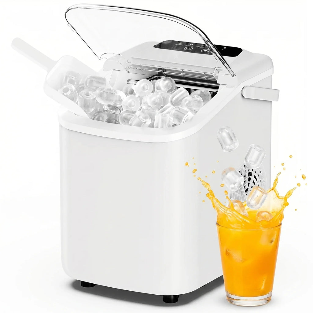 JHK Small Portable Ice Machine Countertop Ice Maker with Scoop Basket and Handle 9 Ice Cubes Ready in 6 Mins 26.5Lbs in 24Hrs for Home Kitchen Party