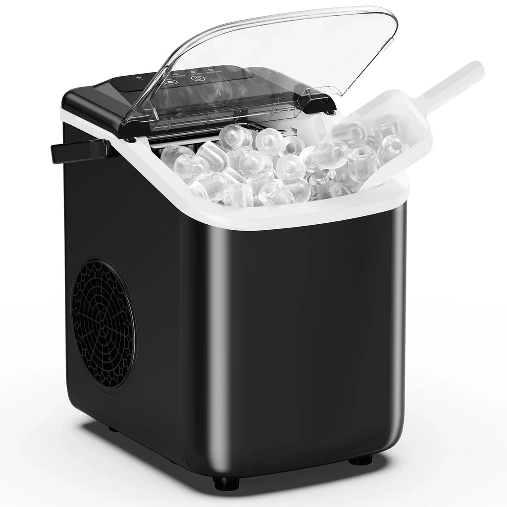 JHK Small Portable Ice Machine Countertop Ice Maker with Scoop Basket and Handle 9 Ice Cubes Ready in 6 Mins 26.5Lbs in 24Hrs for Home Kitchen Party
