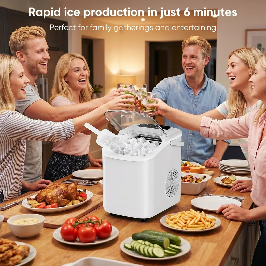 JHK Small Portable Ice Machine Countertop Ice Maker with Scoop Basket and Handle 9 Ice Cubes Ready in 6 Mins 26.5Lbs in 24Hrs for Home Kitchen Party