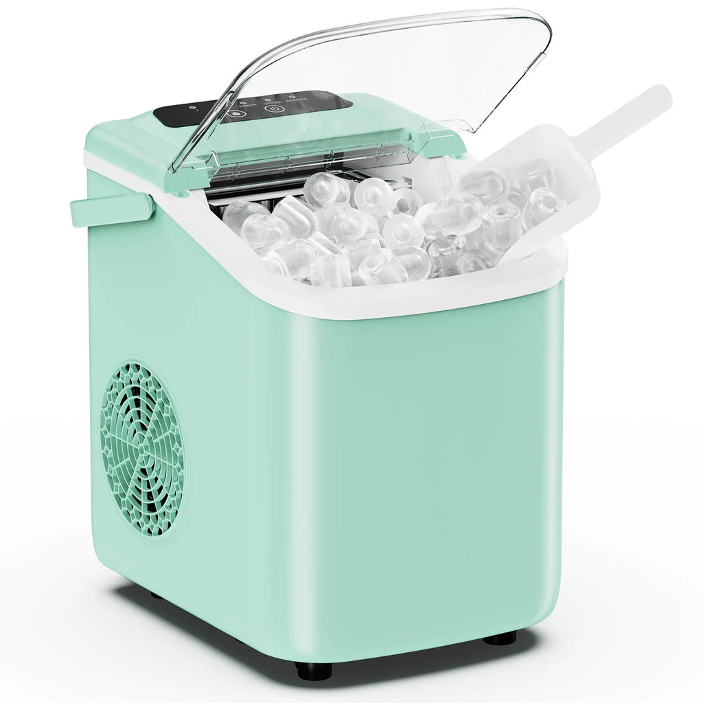 JHK Small Portable Ice Machine Countertop Ice Maker with Scoop Basket and Handle 9 Ice Cubes Ready in 6 Mins 26.5Lbs in 24Hrs for Home Kitchen Party