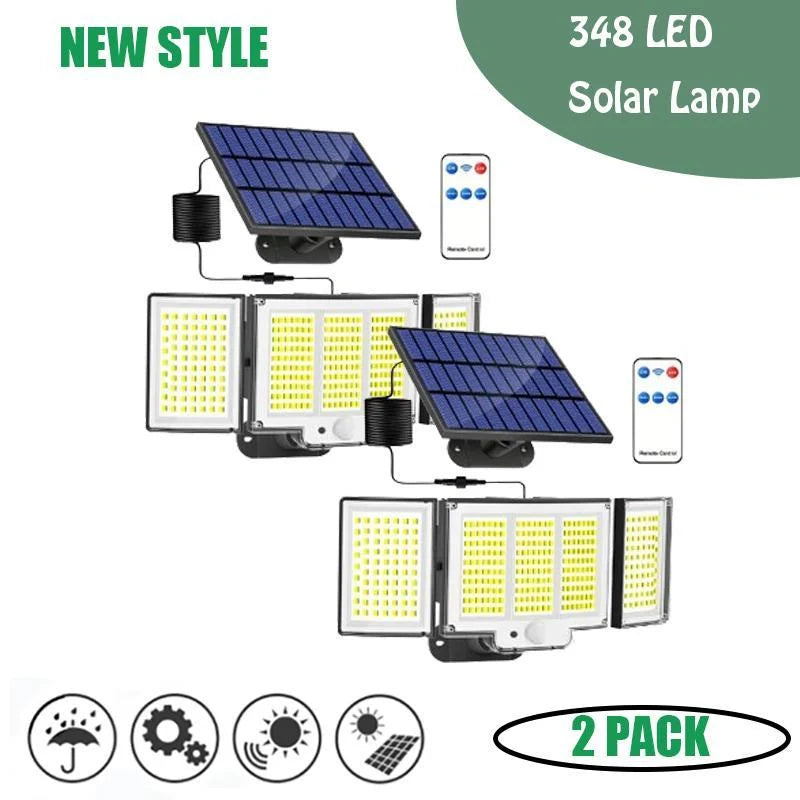 1-Pack Outdoor Solar Light 348-LED Motion Sensor Light with Remote Control 3-Head, Waterproof