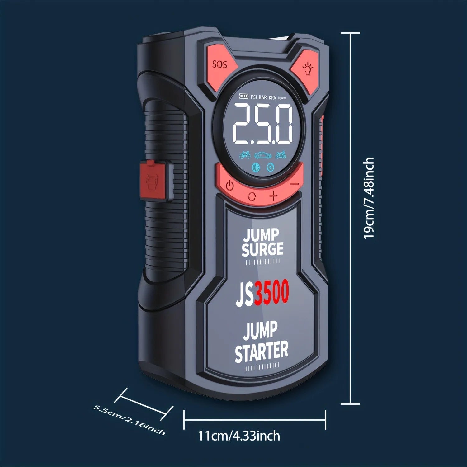5-In-1 Jump Starter with Air Pump 3000A Peak Starter Box 150PSI Battery Pack with Digital Tire Inflator Car Battery Jump Starter