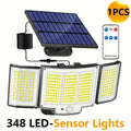 1-Pack Outdoor Solar Light 348-LED Motion Sensor Light with Remote Control 3-Head, Waterproof